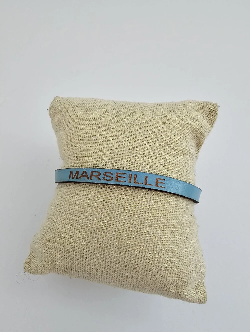 Vintage Marseille France Leather Souvenir Bracelet Blue Engraved Travel Boho